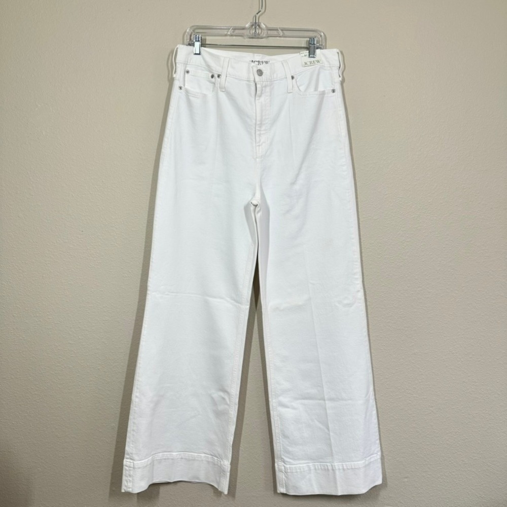 J. Crew Women's Size 31 Wide Leg Trouser White Jeans NEW High Rise Denim Pants
